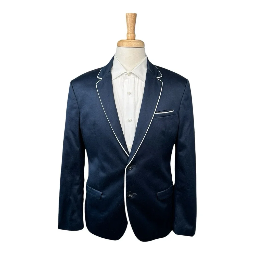 ICEBERG Blue White Trim Cotton Blend Mens Preppy Blazer Size 42R